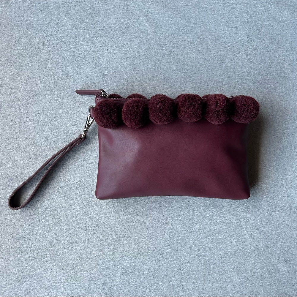French Connection ~ Wristlet with Pom Detail ~ Burgundy Red